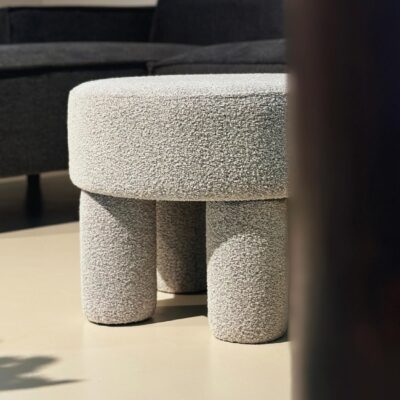 bouclé poef rond beige afbeelding 5