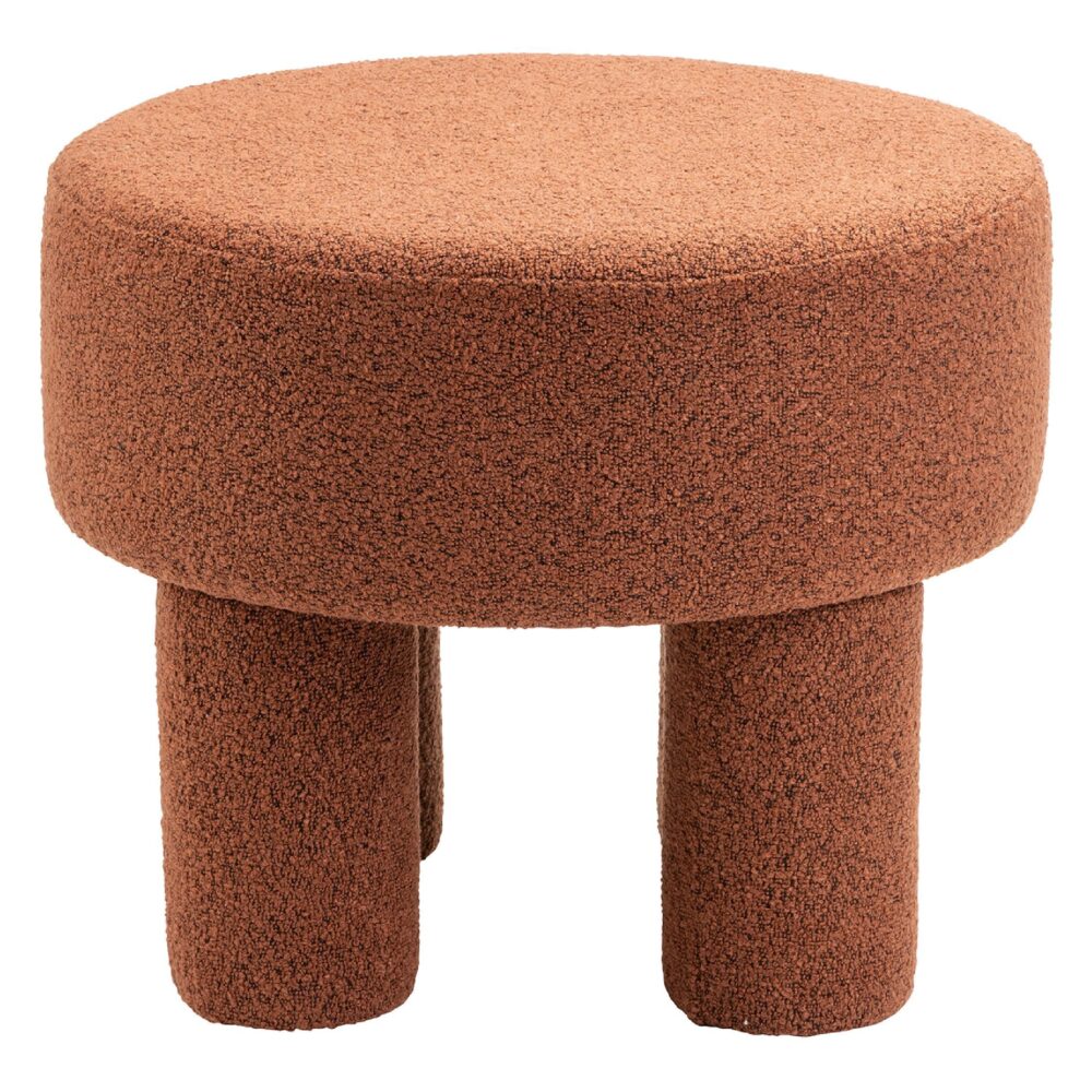 roestkleurige bouclé poef rond afbeelding 2