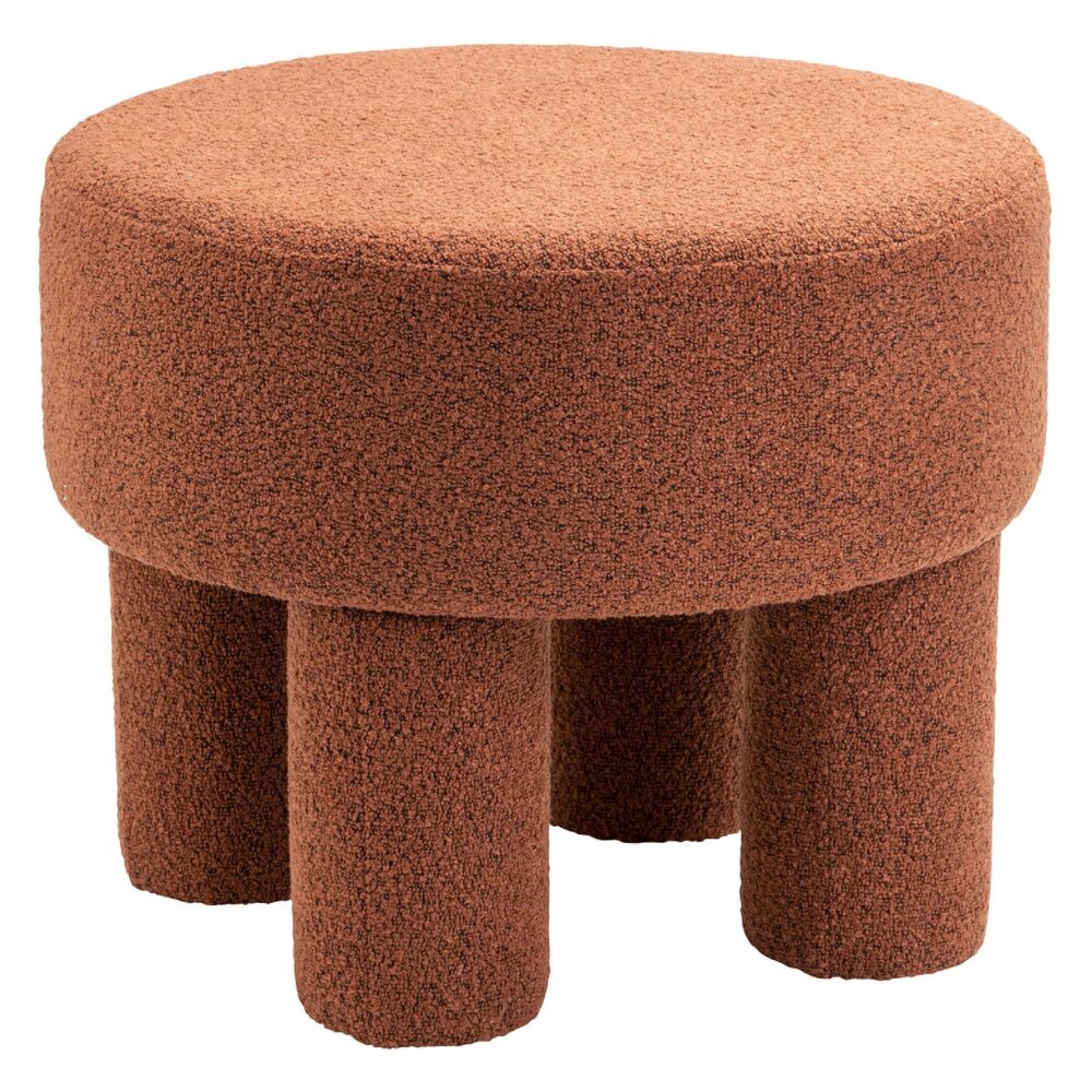 roestkleurige bouclé poef rond afbeelding 1