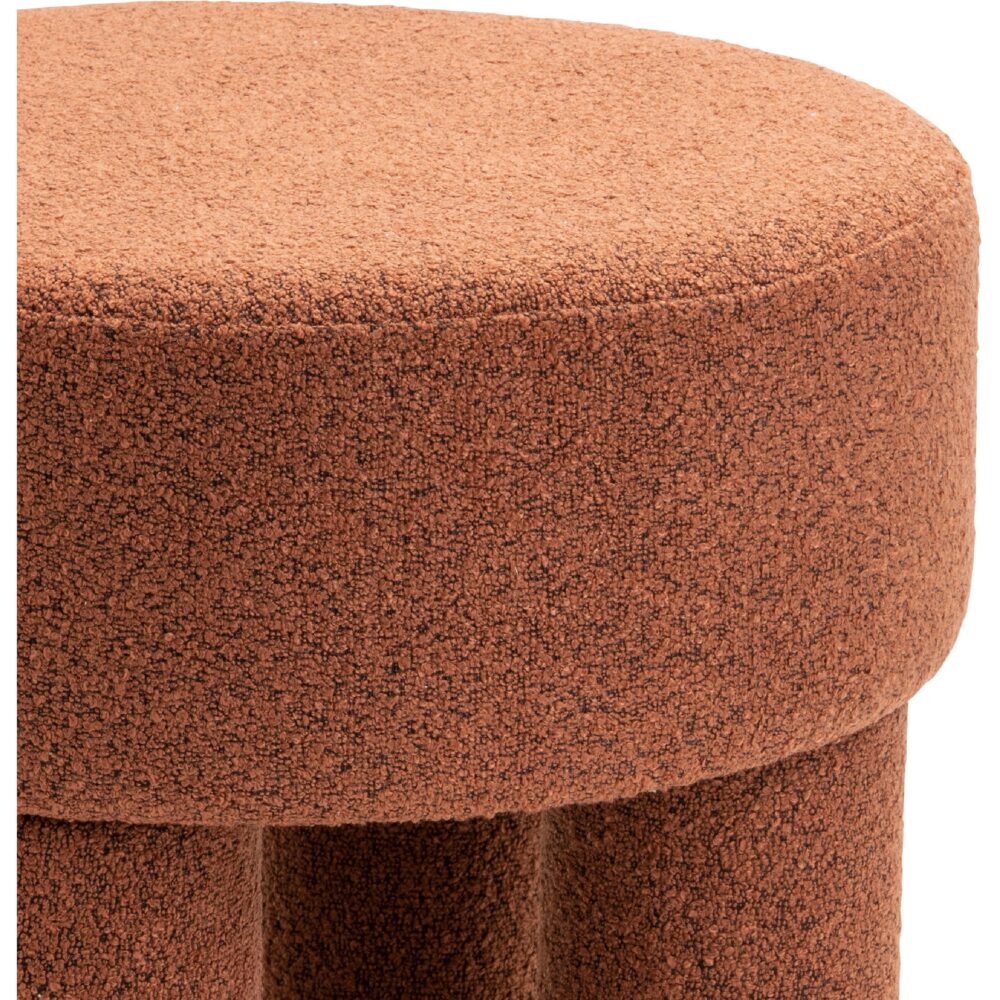 roestkleurige bouclé poef rond afbeelding 4