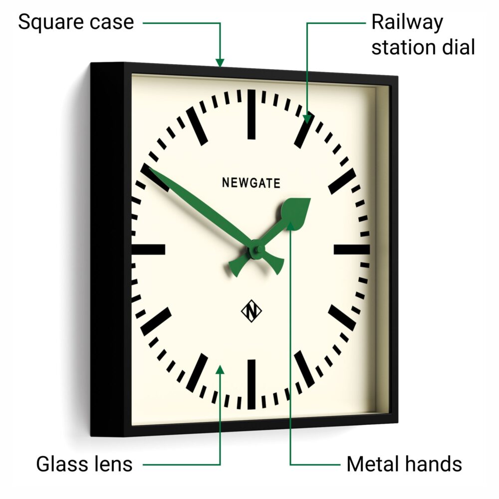 Newgate Number Five Railway Wall Clock in Black with green hands