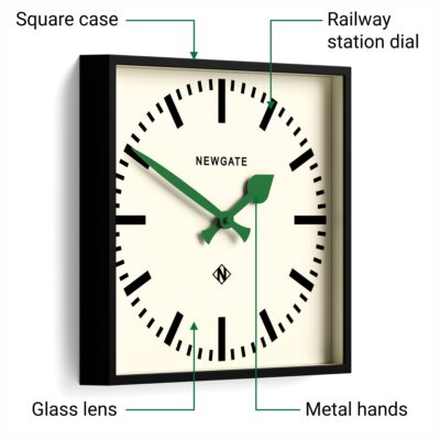 Newgate Number Five Railway Wall Clock in Black with green hands