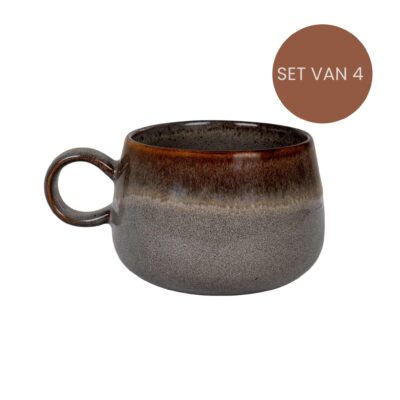 keramische koffiemokken set 4 grijs bruin afbeelding 2