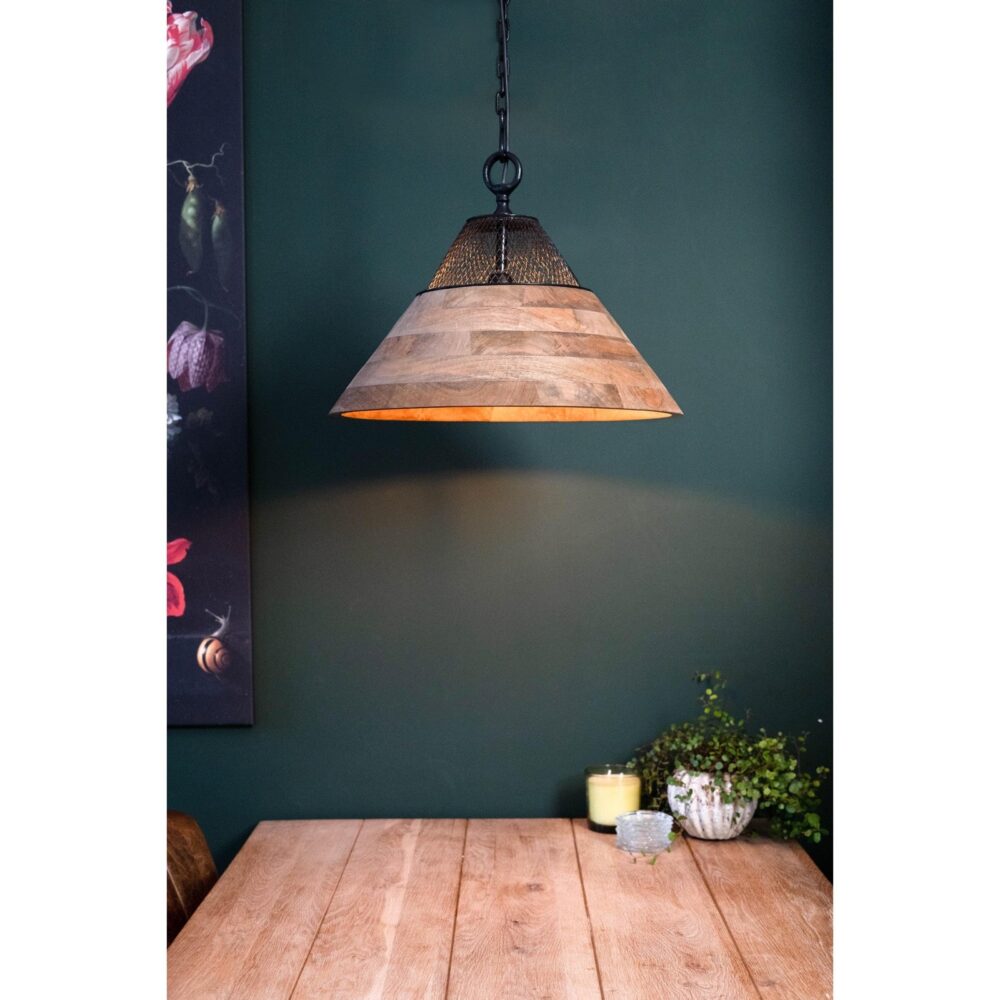 Hanglamp TONY naturel hout+mat zwart Ø50x30cm