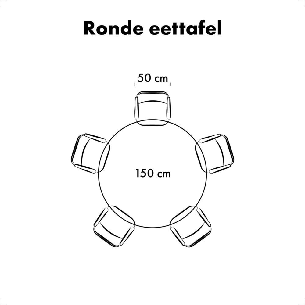 QUVIO Eettafel Sofia – Rond – Stalen kruispoot – FSC®-gecertificeerd mangohout – ø150 cm – Zwart