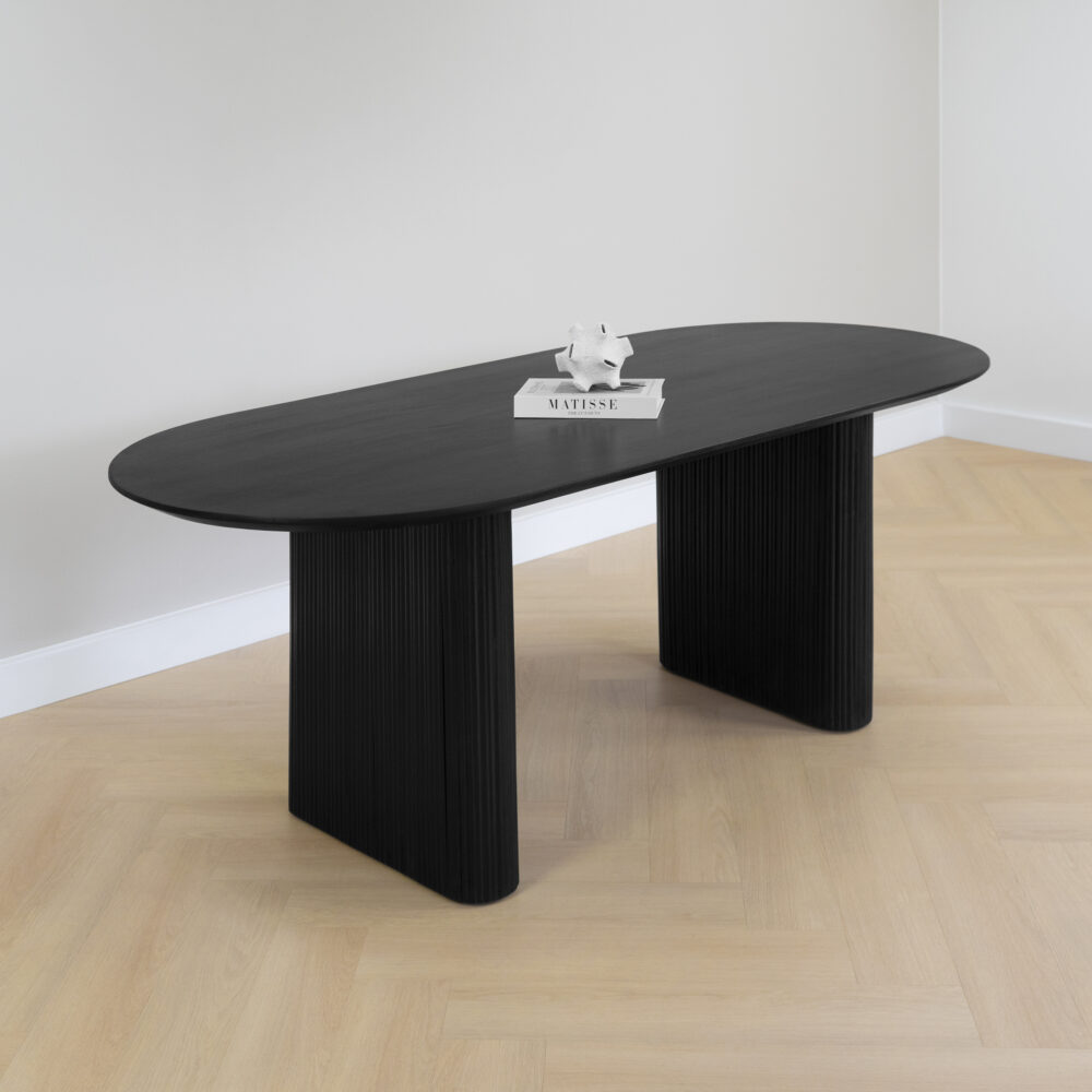 ovale eettafel, eettafel van 200x90 cm, eettafel, zwarte eettafel, tafel, Lynn eettafel, dinertafel