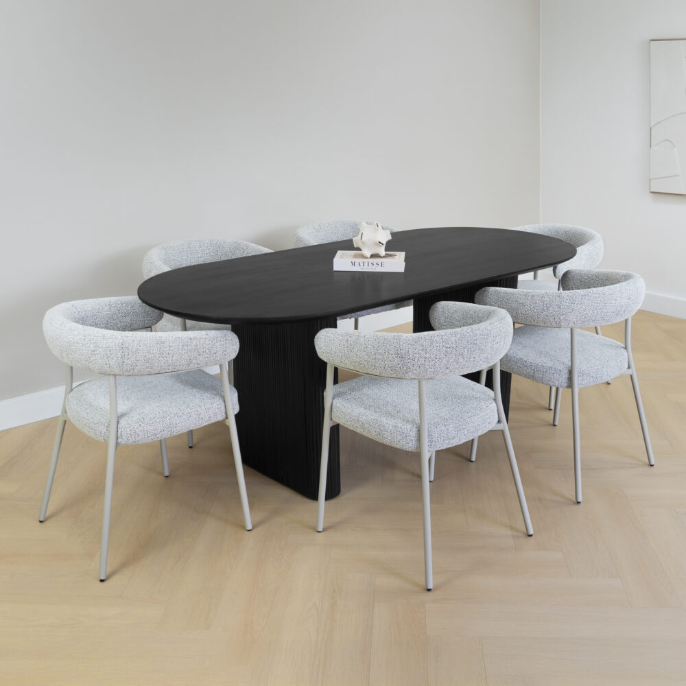 ovale eettafel, eettafel van 200x90 cm, eettafel, zwarte eettafel, tafel, Lynn eettafel, dinertafel