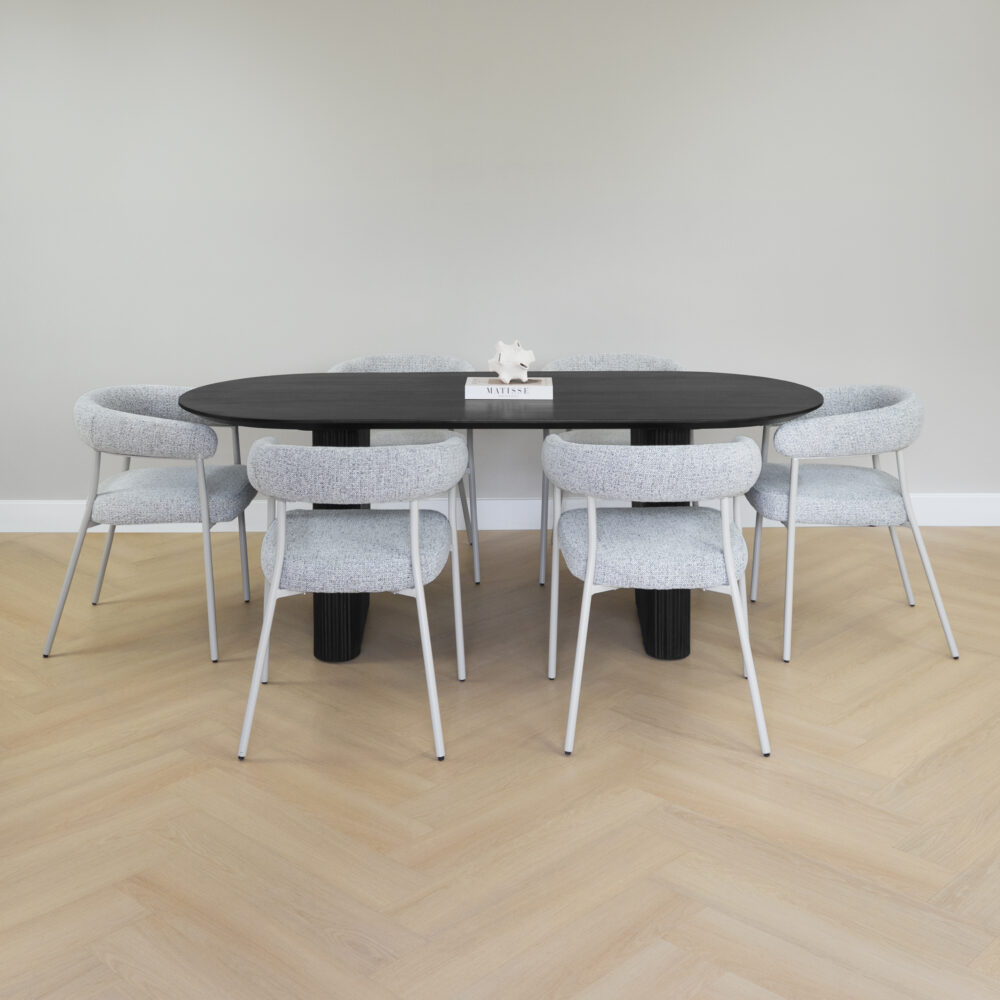 ovale eettafel, eettafel van 200x90 cm, eettafel, zwarte eettafel, tafel, Lynn eettafel, dinertafel