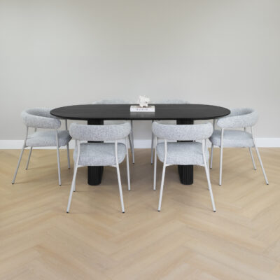 ovale eettafel, eettafel van 200x90 cm, eettafel, zwarte eettafel, tafel, Lynn eettafel, dinertafel