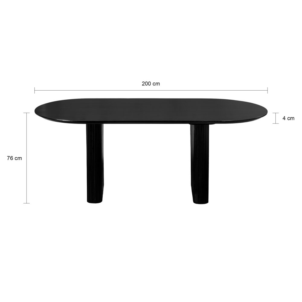 ovale eettafel, eettafel van 200x90 cm, eettafel, zwarte eettafel, tafel, Lynn eettafel, dinertafel