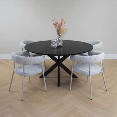 zwarte eettafel van mangohout, tafel, eettafel rond, eettafel zwart, zwarte eettafel , eettafel Sofia, eettafel, ronde eettafel, ronde eettafel van FSC®-gecertificeerd mangohout,