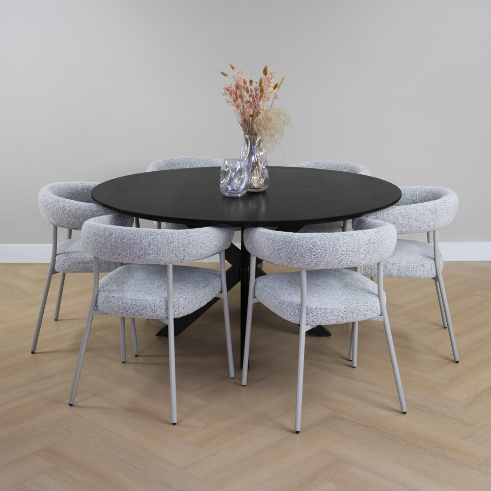 zwarte eettafel van mangohout, tafel, eettafel rond, eettafel zwart, zwarte eettafel , eettafel Sofia, eettafel, ronde eettafel, ronde eettafel van FSC®-gecertificeerd mangohout,