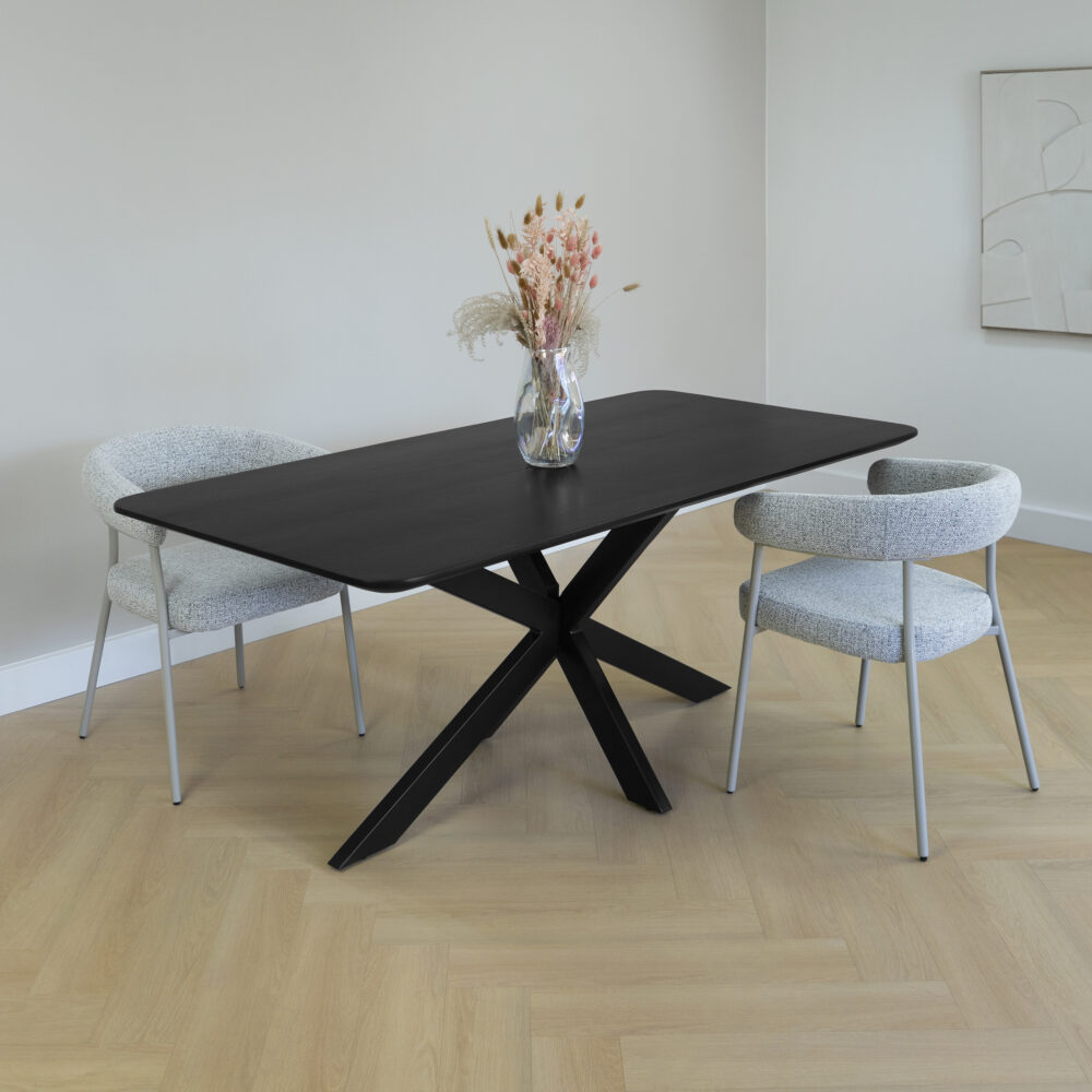 Rechthoekige eettafel, houten eettafel, eettafel, Eettafel Sofia, tafel, Rechthoekige eettafel van zwart mangohout, eettafel zwart,