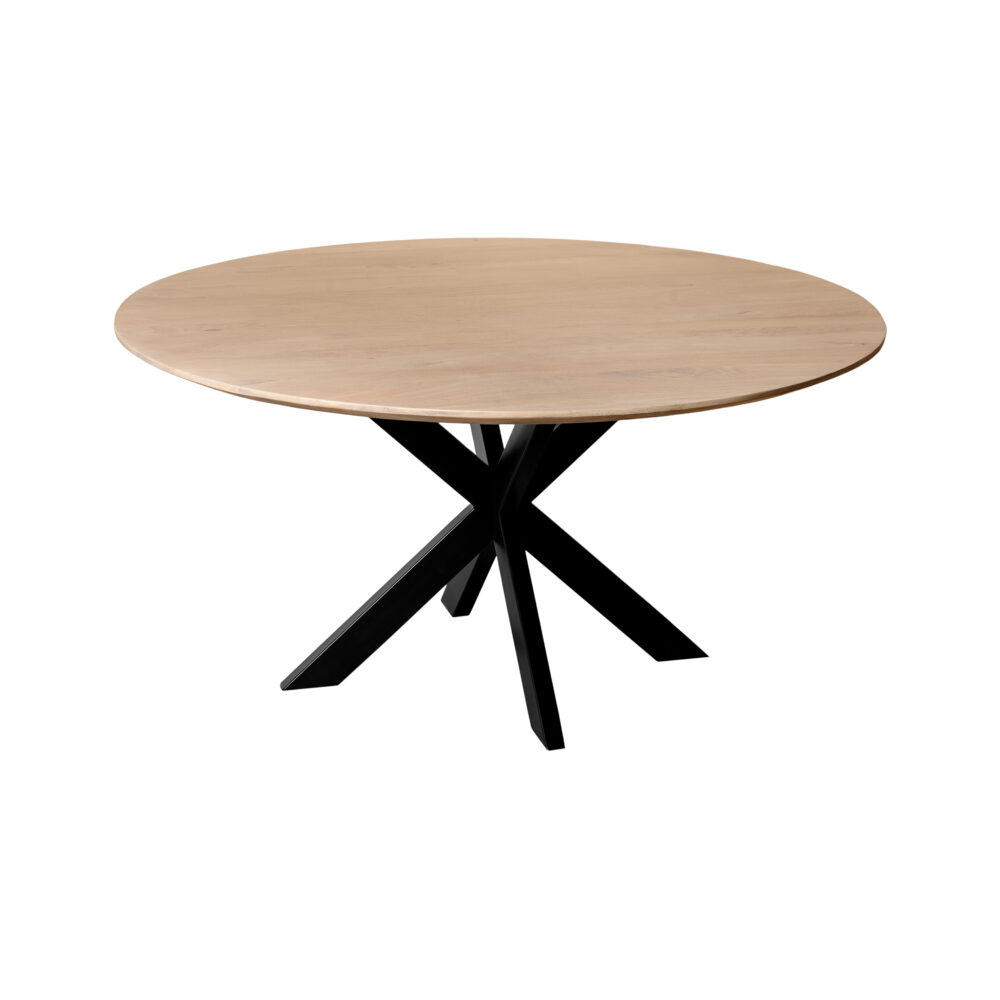 ronde eettafel, eettafel Sofia, eettafel, eettafel rond, tafel, eettafel 150 cm, ronde eettafel van mangohout, ronde eettafel van mangohout met een x-poot,