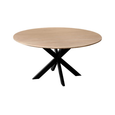 ronde eettafel, eettafel Sofia, eettafel, eettafel rond, tafel, eettafel 150 cm, ronde eettafel van mangohout, ronde eettafel van mangohout met een x-poot,
