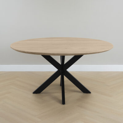 ronde eettafel, eettafel Sofia, eettafel, eettafel rond, tafel, eettafel 150 cm, ronde eettafel van mangohout, ronde eettafel van mangohout met een x-poot,