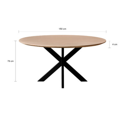 ronde eettafel, eettafel Sofia, eettafel, eettafel rond, tafel, eettafel 150 cm, ronde eettafel van mangohout, ronde eettafel van mangohout met een x-poot,