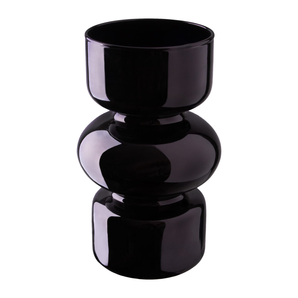 glazen zandloper vaas, vaas, zandloper vaas, glazen vaas, droogbloemenvaas, decoratieve vaas, zwarte vaas,