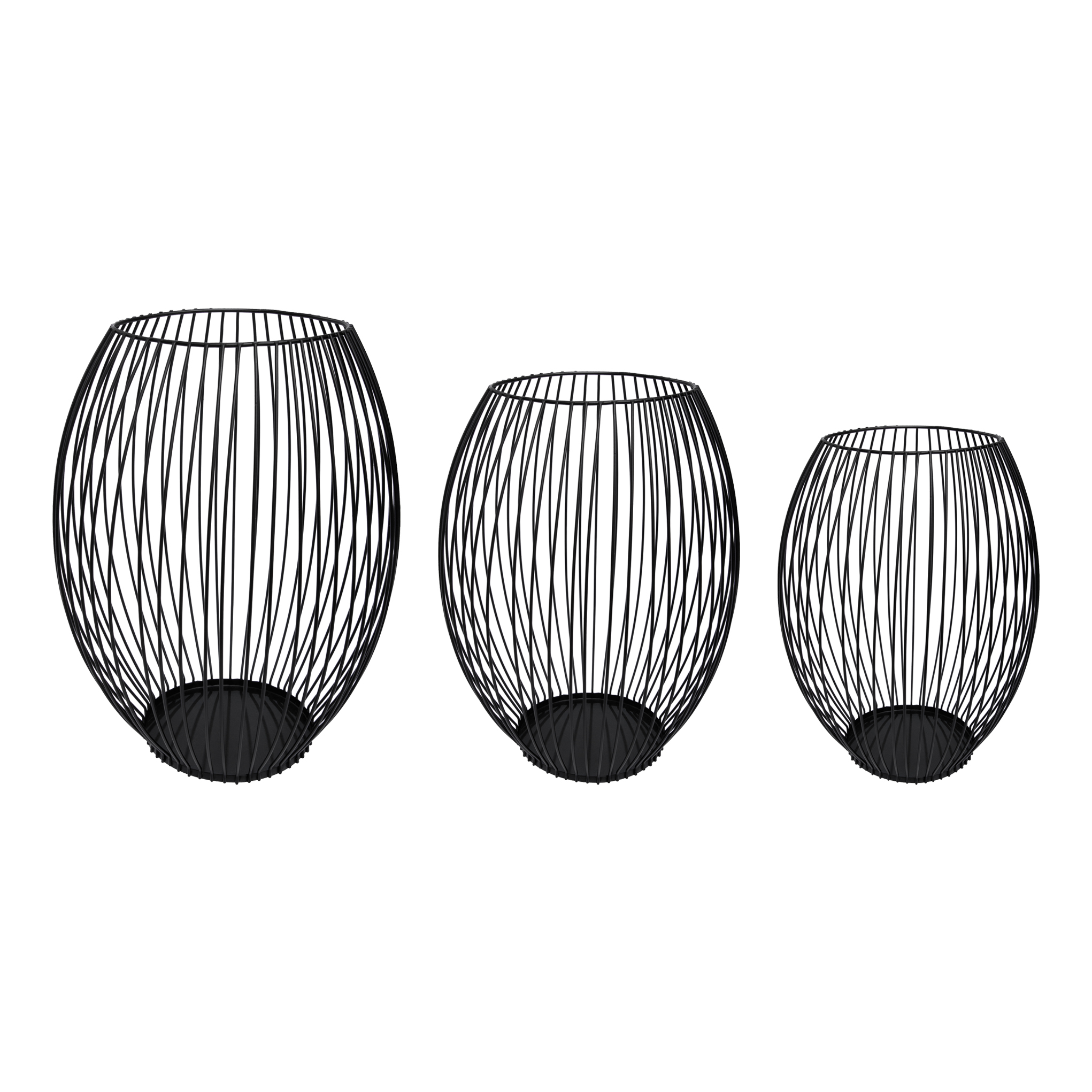 QUVIO Kaarsenhouder met frame - 3 maten - Rond - Metaal - Zwart - Set van 3