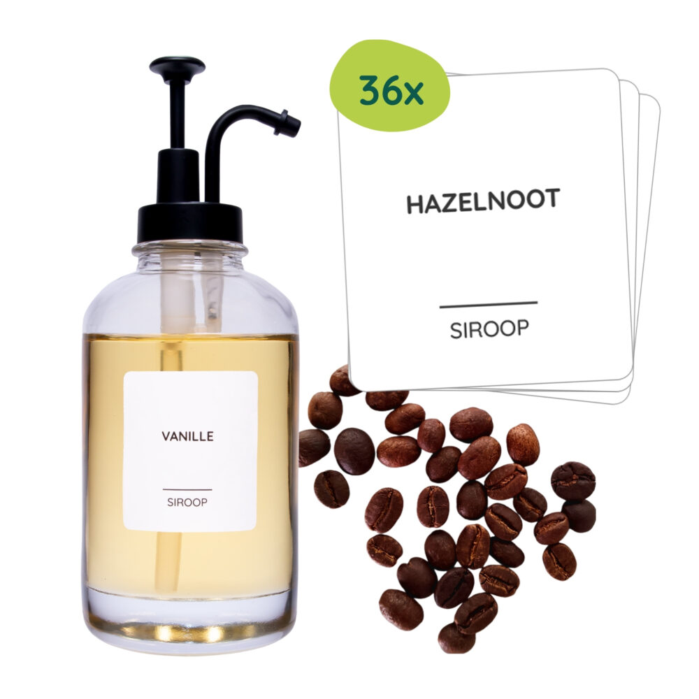 witte labelset, siroop labels, witte koffie en siroop labels, stickers, labels, set,