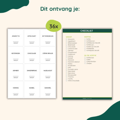 witte labelset, siroop labels, witte koffie en siroop labels, stickers, labels, set,