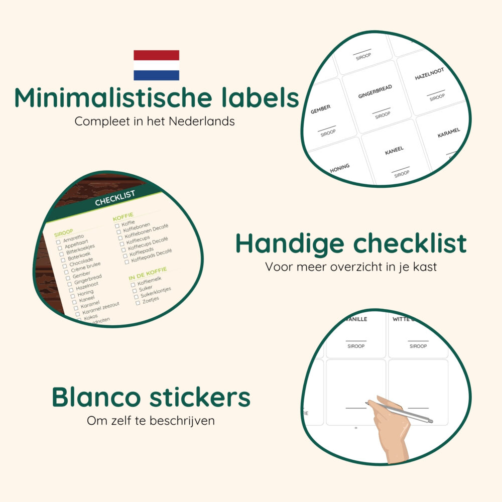 witte labelset, siroop labels, witte koffie en siroop labels, stickers, labels, set,