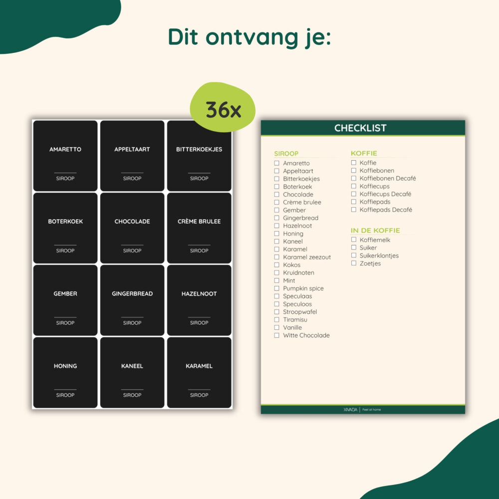 zwarte labelset, zwarte koffie en siroop labels, labels, set, labelset, stickers