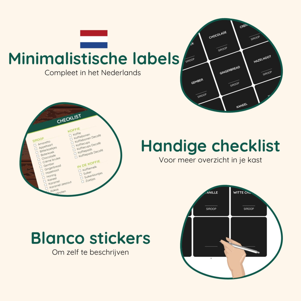 zwarte labelset, zwarte koffie en siroop labels, labels, set, labelset, stickers