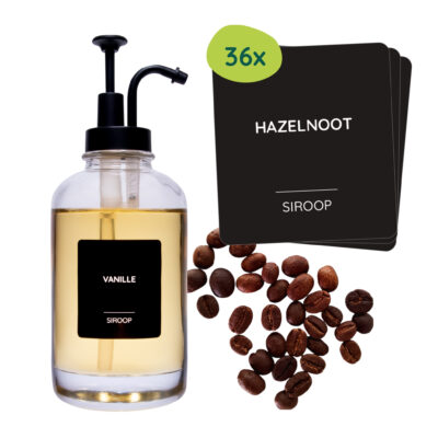 zwarte labelset, zwarte koffie en siroop labels, labels, set, labelset, stickers