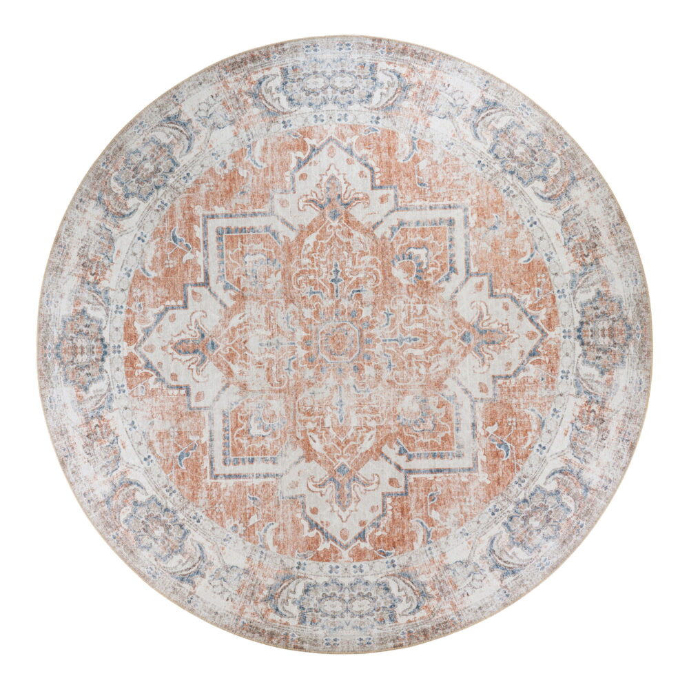 QUVIO Vloerkleed Havana - Rond - Oranje/Blauw - 200 cm_afb1