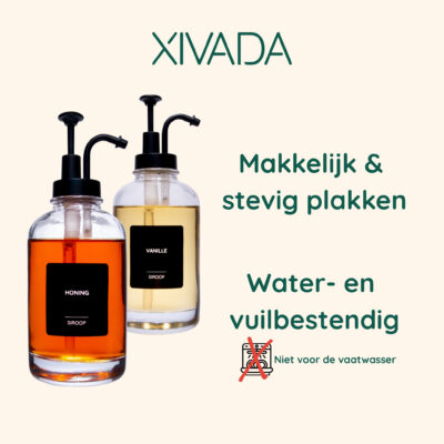 set van 2 siroopflessen, siroop dispensers, siroopdispenser pomp, glazen flessen, 2 glazen siroopflessen, set van 2 siroopflessen inclusief zwarte labels, Set van 2 flessen, Set van 2 flessen van 500ml,