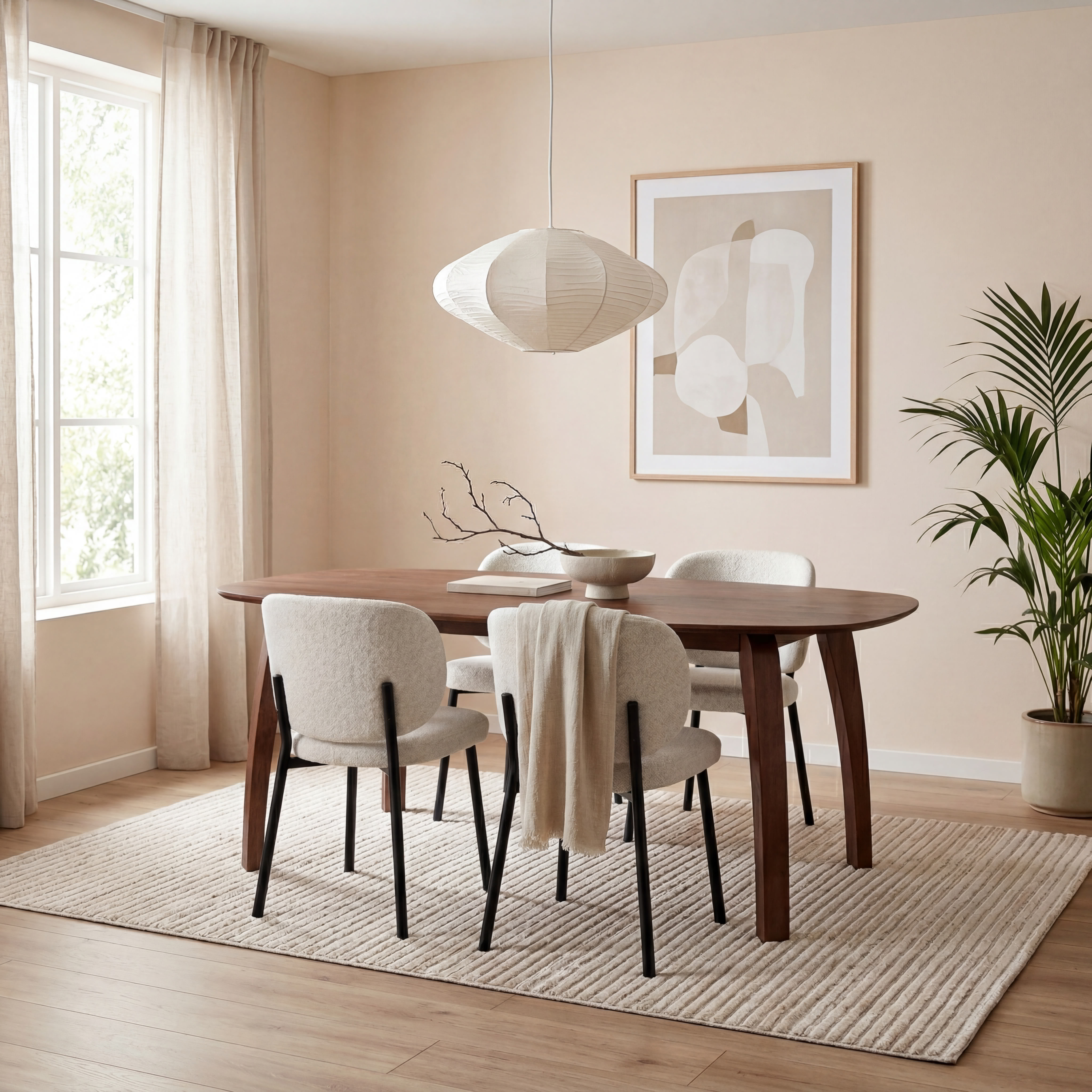 Set van 2 - Nest of Nora Eetkamerstoelen Nuno bouclé met zwarte metalen poten - Offwhite_afb9