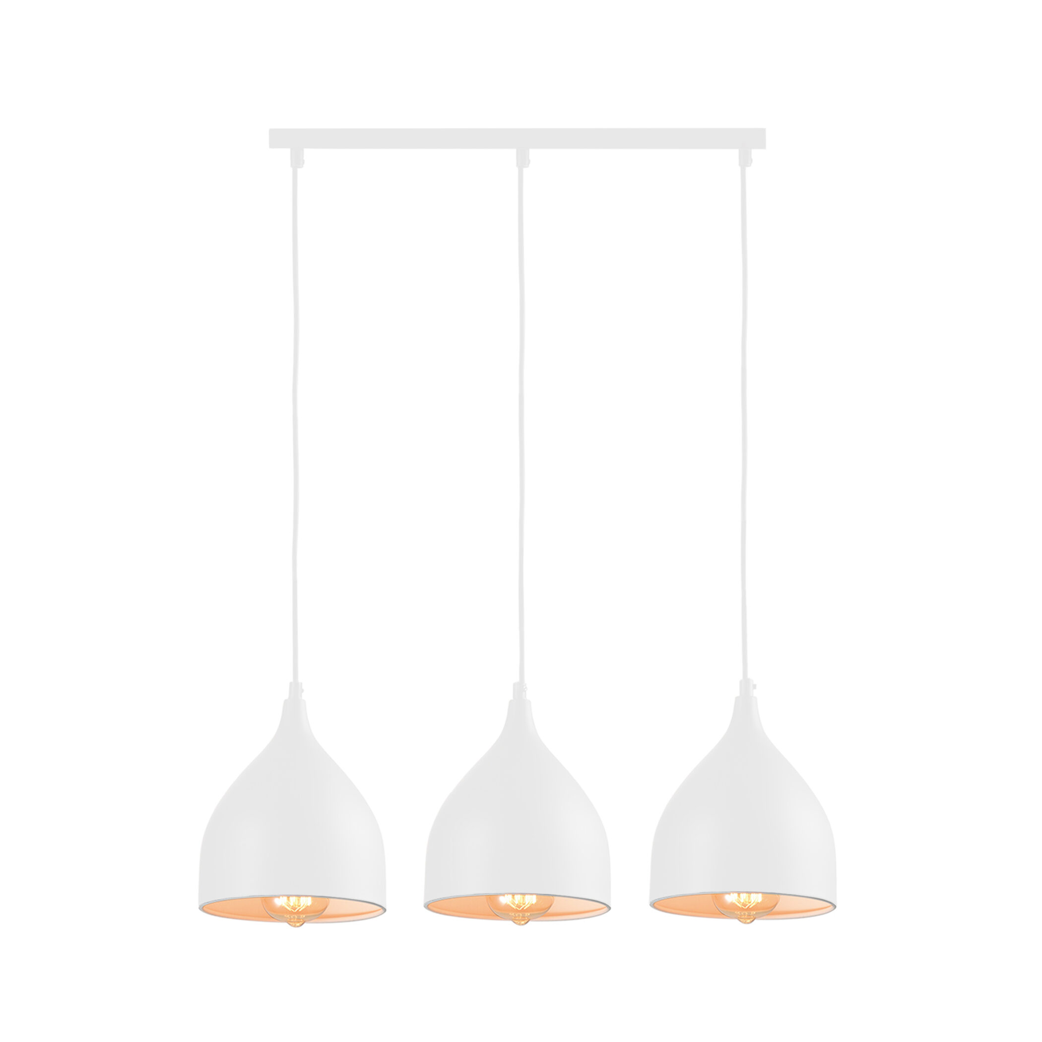 QUVIO Hanglamp modern - 3 lichtpunten met stalen kappen - 17 x 60 x 19 cm - Wit