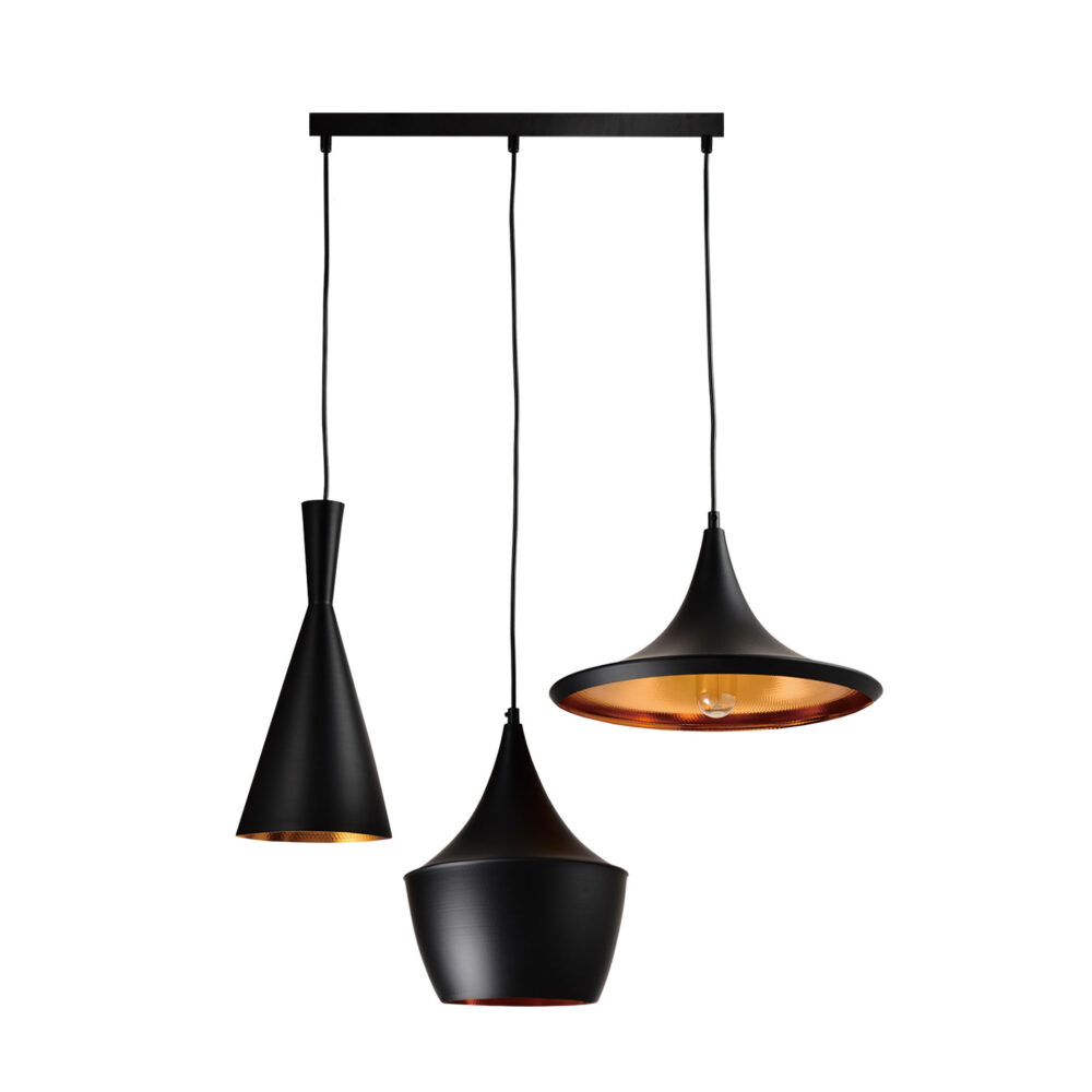 QUVIO Hanglamp 3-lichts verschillende kappen - QUV5059L-BLACK_afb2