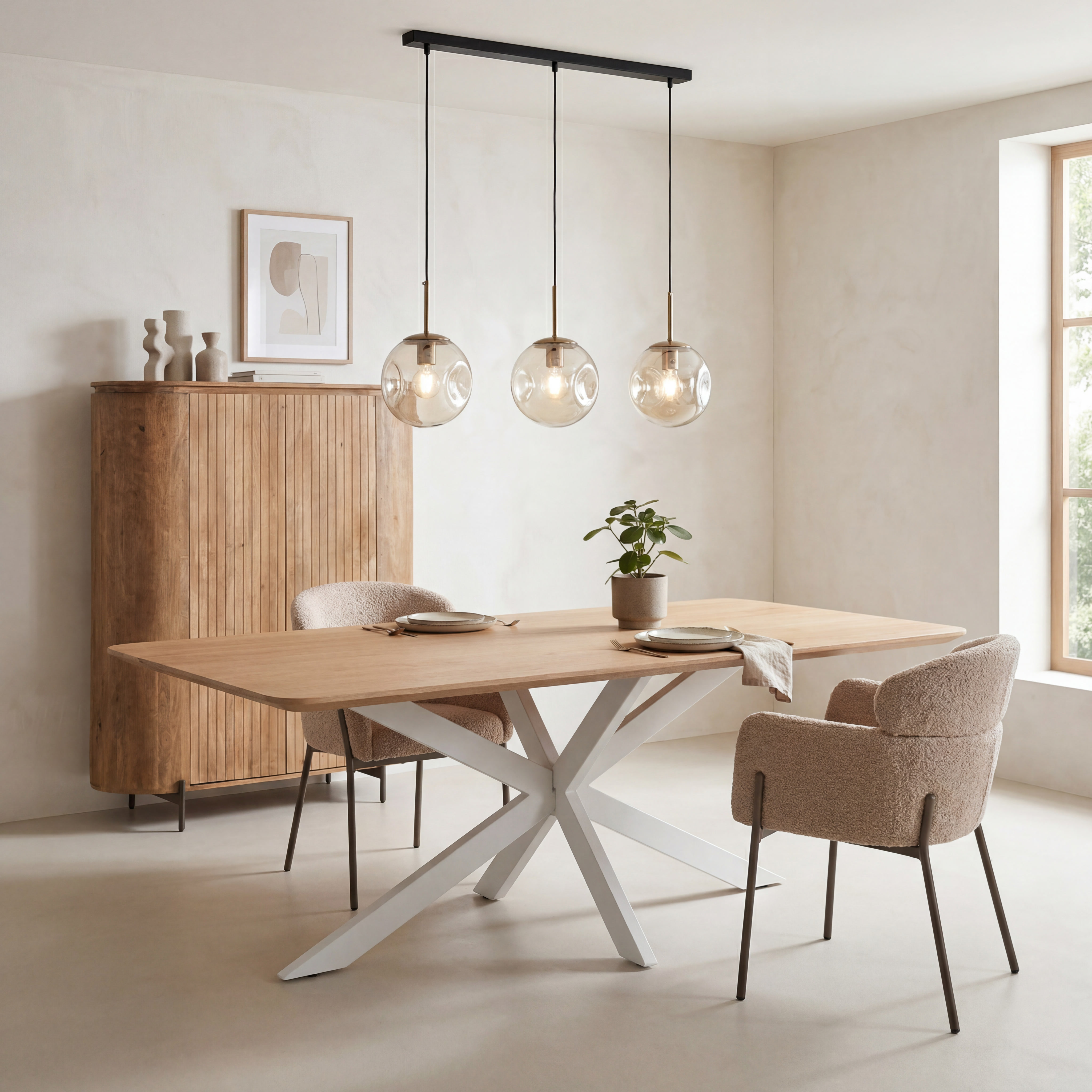 QUVIO Hanglamp eettafel - 3 lichtspunten - Glazen bollen - Langwerpig - Metaal - Glas_afbeelding_4