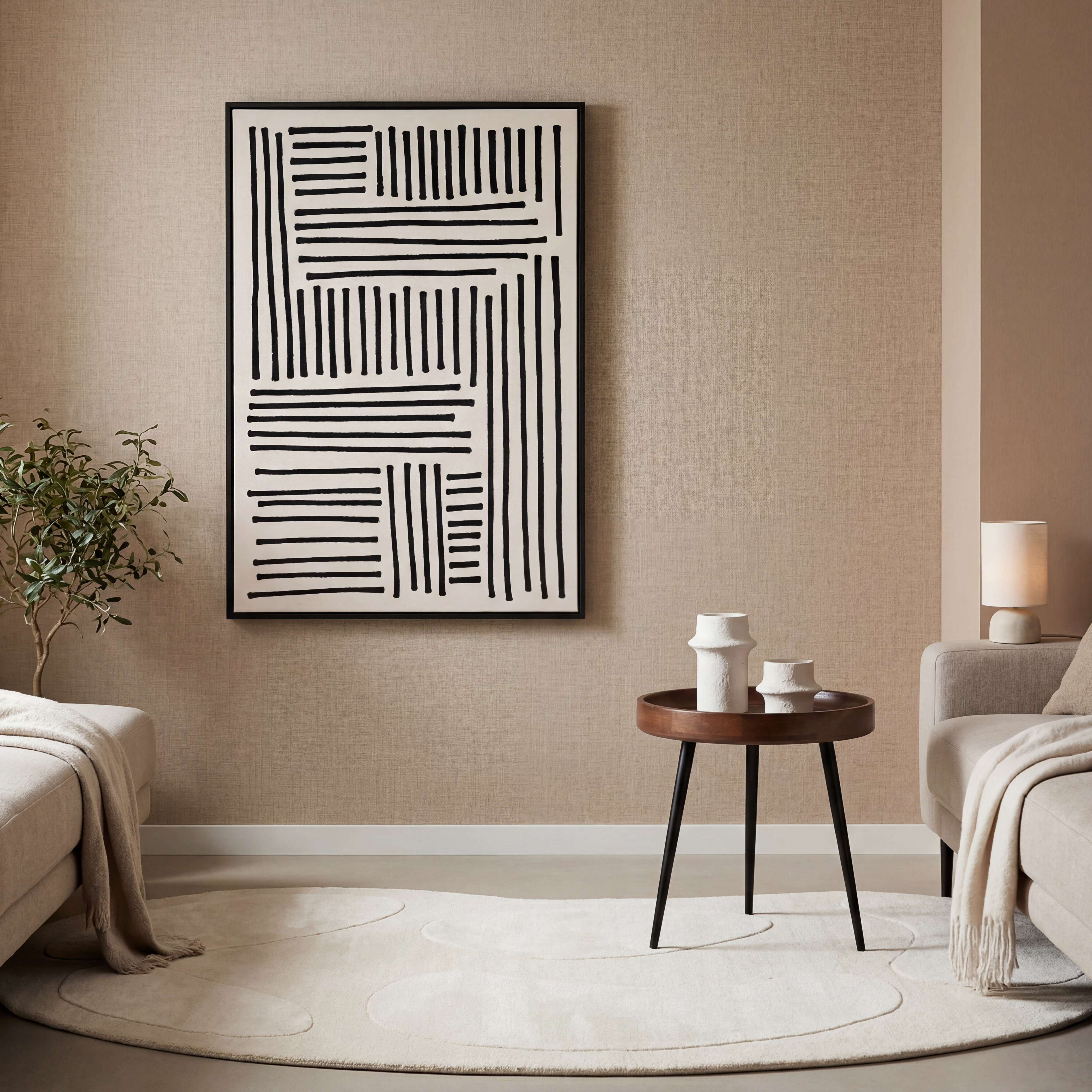 Nest of Nora Canvas schilderij 60x90 cm - Wanddecoratie lijnenspel - Zwart/Beige_afbeelding_5