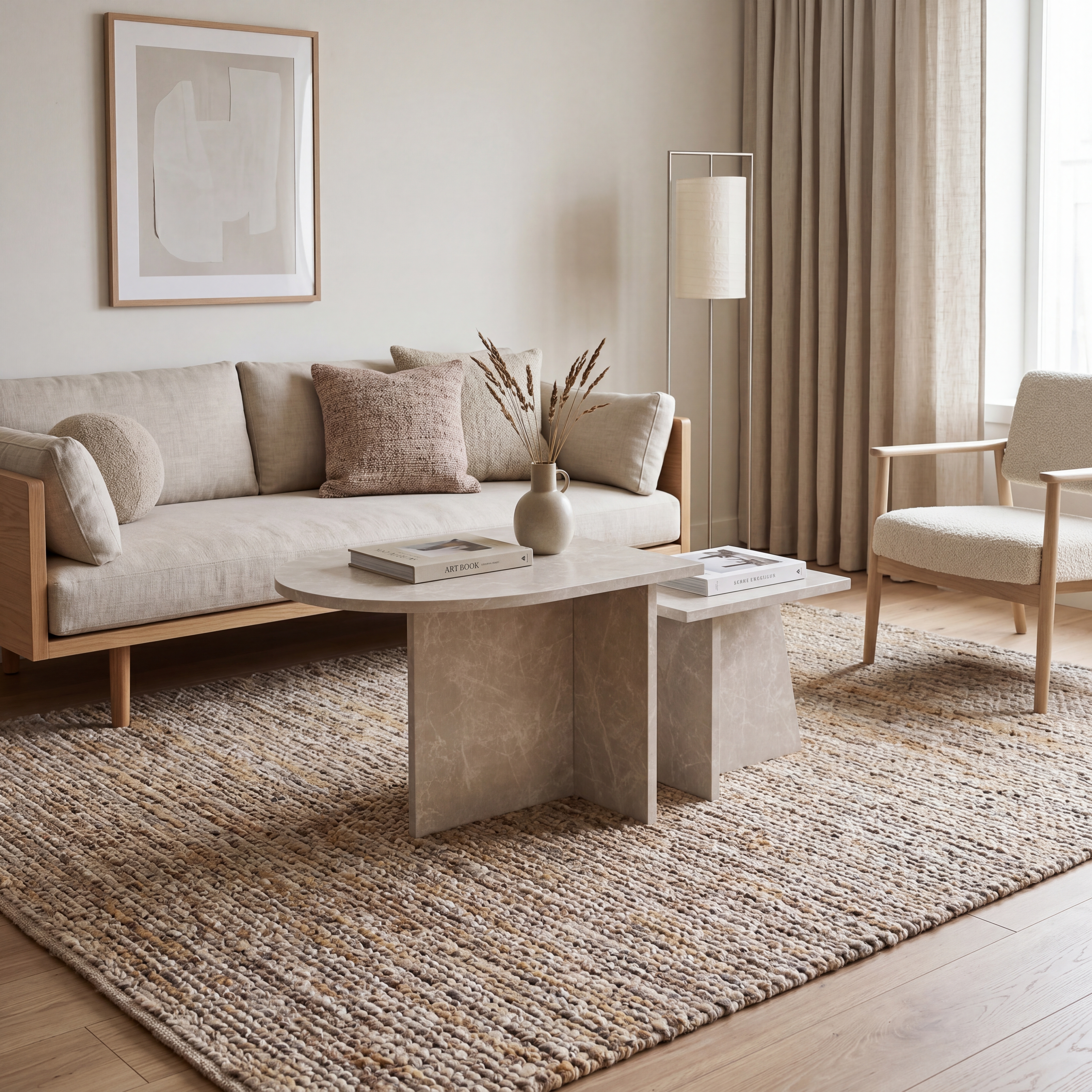 Nest of Nora Salontafel set van 2 - Marmerlook - Vierkant 60x60 cm en 40x40 cm - Beige_afbeelding_11