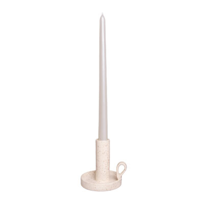 QUVIO Kandelaar met oortje en schaaltje - Keramiek - Gebroken wit met spikkels_afb1