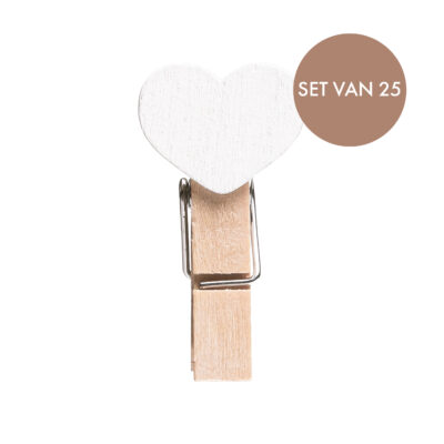 houten mini wasknijpers, mini wasknijpers hout, mini wasknijpers, wasknijpers, witte hartje, fotoknijpers, Set van 25 mini wasknijpers, houten wasknijpers