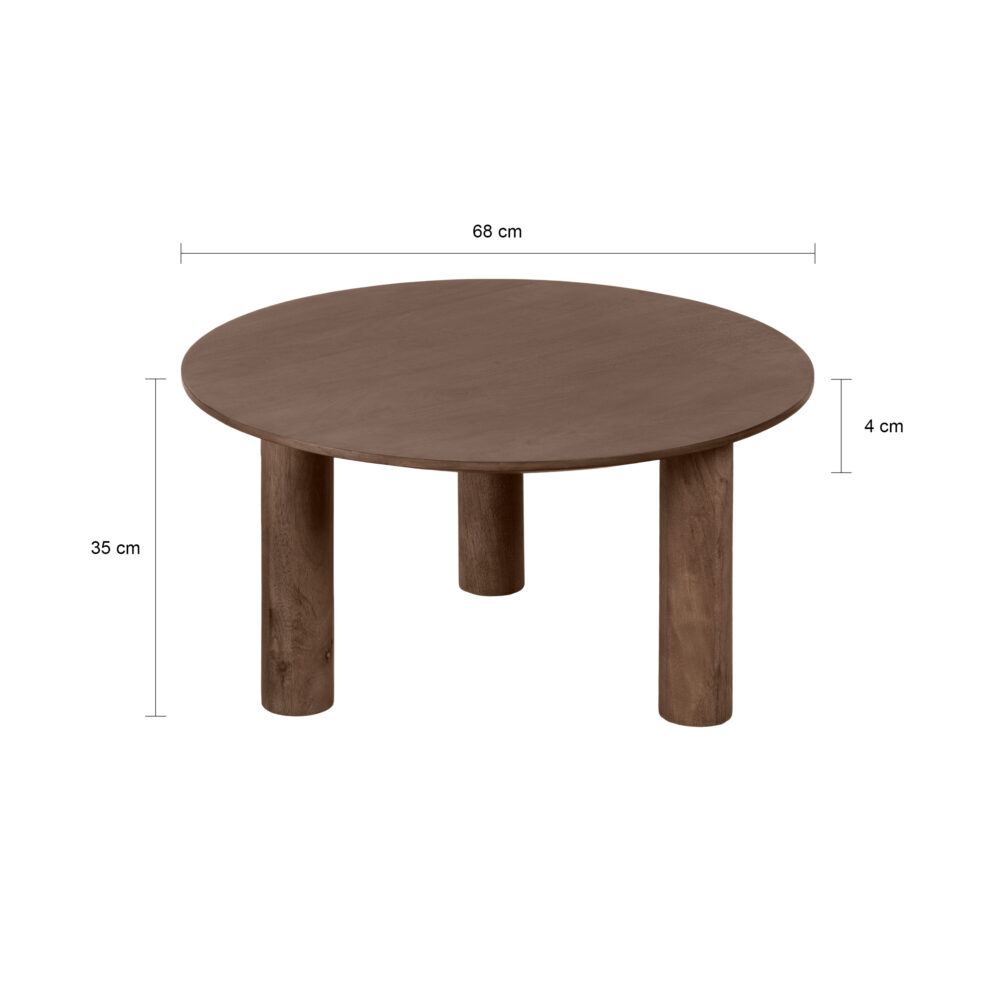 Salontafel rond hout 70 cm, tafel, bruine salontafel, salontafel rond van hout, ronde salontafel, salontafel rond, salontafel Lian, salontafel mangohout,