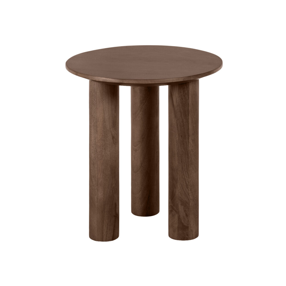 bijzettafel van mangohout, Bruine bijzettafel, bijzettafel Lian, bruine ronde bijzettafel, bijzettafel, ronde bijzettafel, tafel, houten bijzettafel,