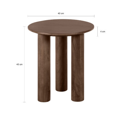 bijzettafel van mangohout, Bruine bijzettafel, bijzettafel Lian, bruine ronde bijzettafel, bijzettafel, ronde bijzettafel, tafel, houten bijzettafel,