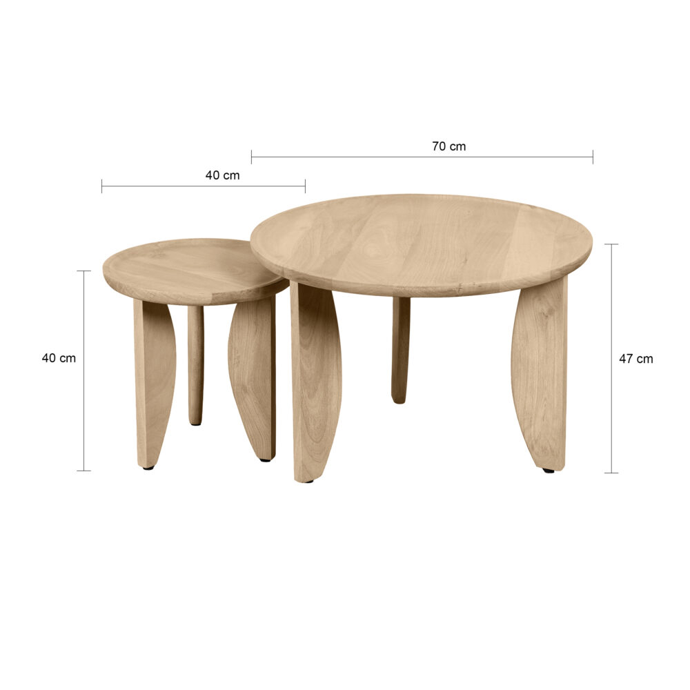 Salontafel Luuk met twee ronde tafels, twee ronde tafels, houten salontafel set, salontafel Luuk, ronde salontafel set van 2, set, salontafel set, tafels,