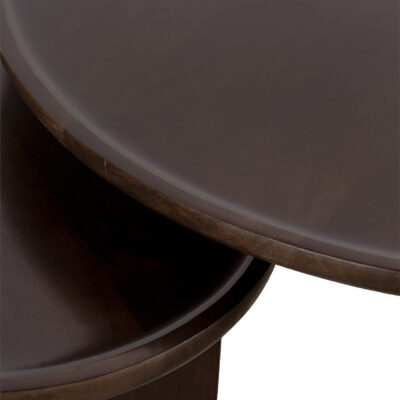 walnoot bruine salontafel set Luuk, salontafel set van 2, salontafel set, twee ronde salontafels, tafels, salontafels Luuk, twee ronde tafels, kleine tafel, set, grote tafel,