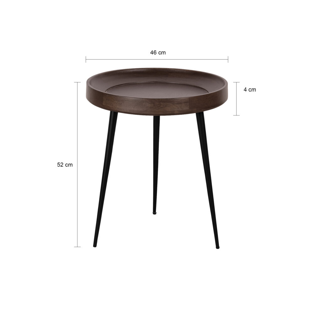 ronde bijzettafel Luus, bijzettafel Luus, bijzettafel, ronde bijzettafel, tafeltje, tafel, Rond tafeltje van ø46 cm, Walnoot bruine bijzettafel,