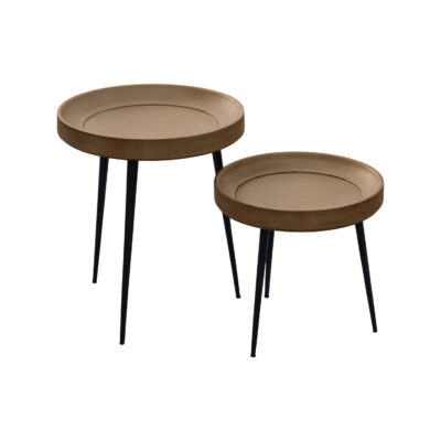 Houten bijzettafel met rond blad en zwarte poten
