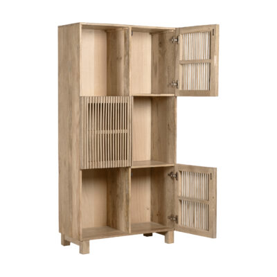 wandkast Lucille, wandkast, bruine wandkast, houten wandkast, kast, vakkenkast, Hoge wandkast, opbergkast, Mangohouten kast