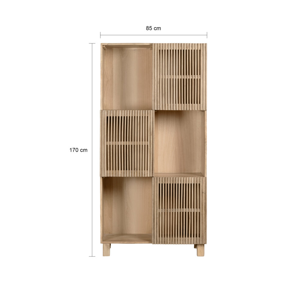 wandkast Lucille, wandkast, bruine wandkast, houten wandkast, kast, vakkenkast, Hoge wandkast, opbergkast, Mangohouten kast