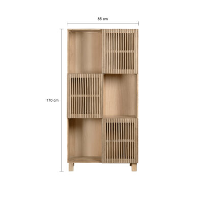 wandkast Lucille, wandkast, bruine wandkast, houten wandkast, kast, vakkenkast, Hoge wandkast, opbergkast, Mangohouten kast
