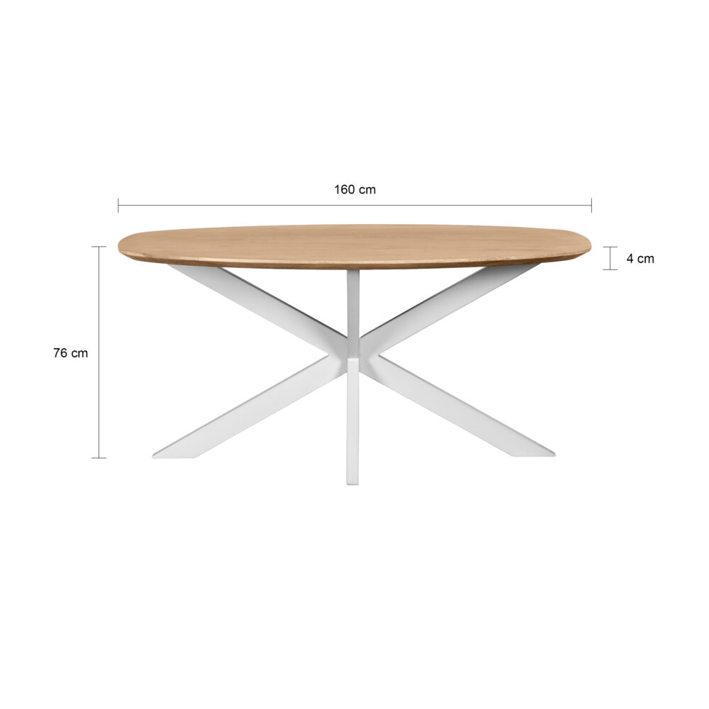 eettafel, eettafel Sofia, witte kruispoot, Deens ovale eettafel, eettafel deens ovaal 160x90 cm, tafel, mangohouten eettafel,